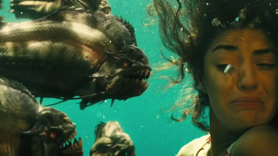 A screenshot from horror movie Piranha 3D (2010)