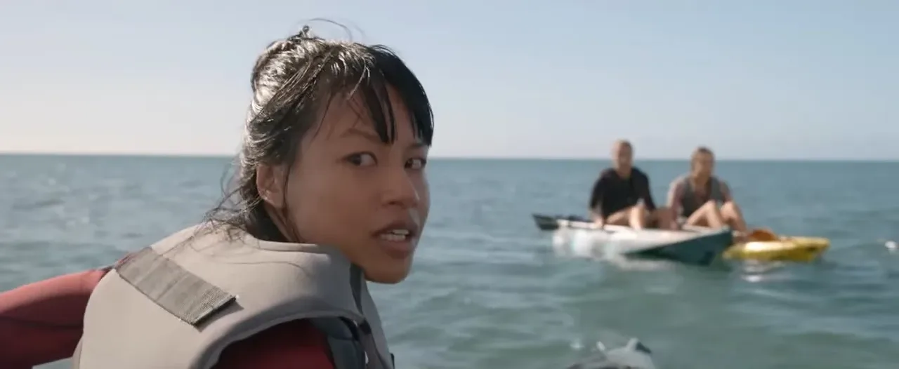 A screenshot from shark themed horror movie The Reef: Stalked (2022)