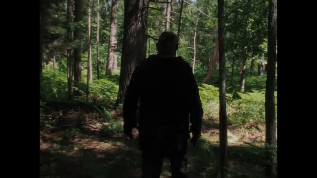 A screenshot from Shudder Original Slasher Movie In a Violent Nature 2024)