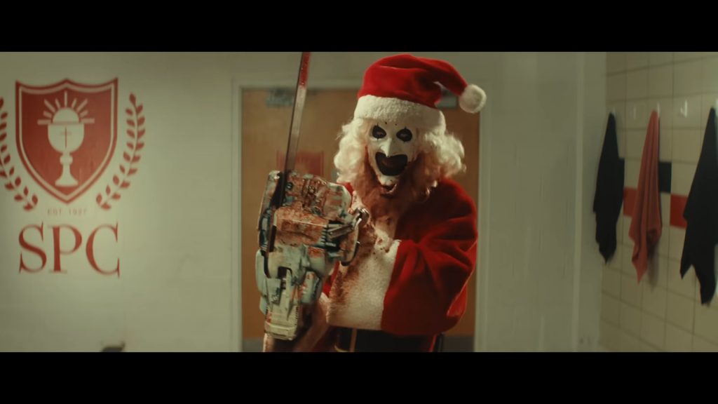 A screenshot from Christmas slasher movie Terrifier 3 (2024)