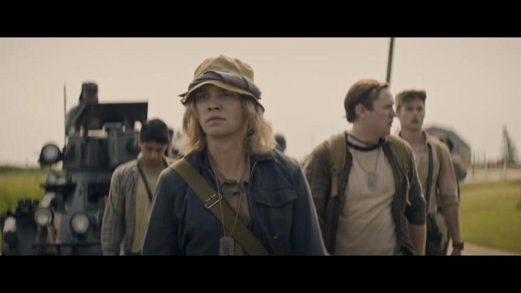 A screenshot from Stephen King adaptation horror thriller The Long Walk (2025)