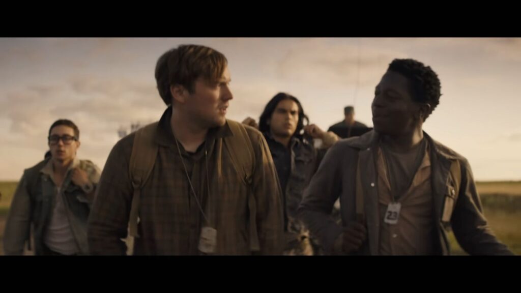A screenshot from Stephen King adaptation horror thriller The Long Walk (2025)