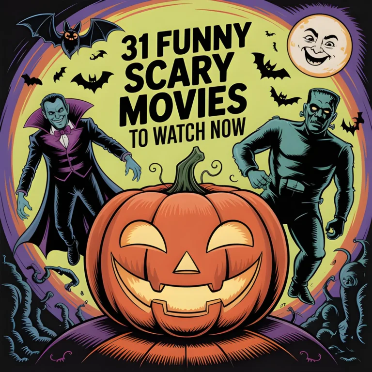 A cover image for an article on 31 Funny Scary Movies to watch right now.