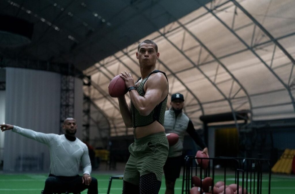 A screenshot from sport themed horror movie Him (2025)