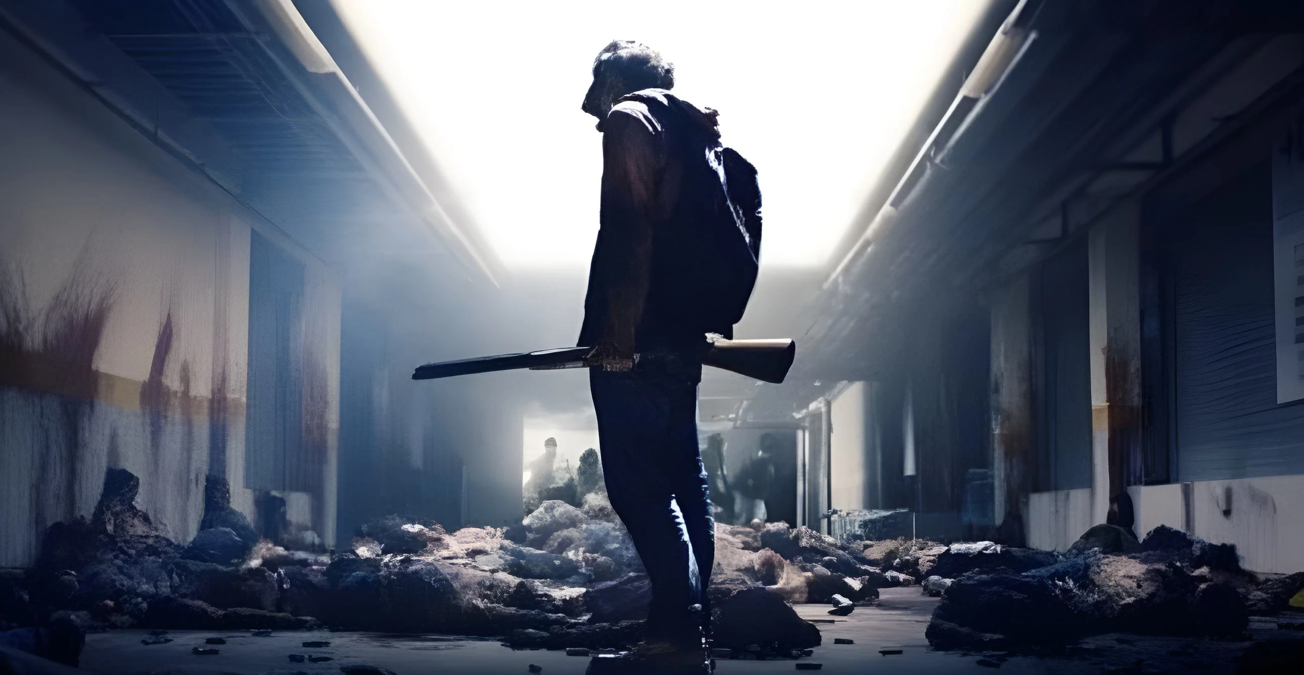 A screenshot from J-Horror zombie comedy movie I Am a Hero (2015)