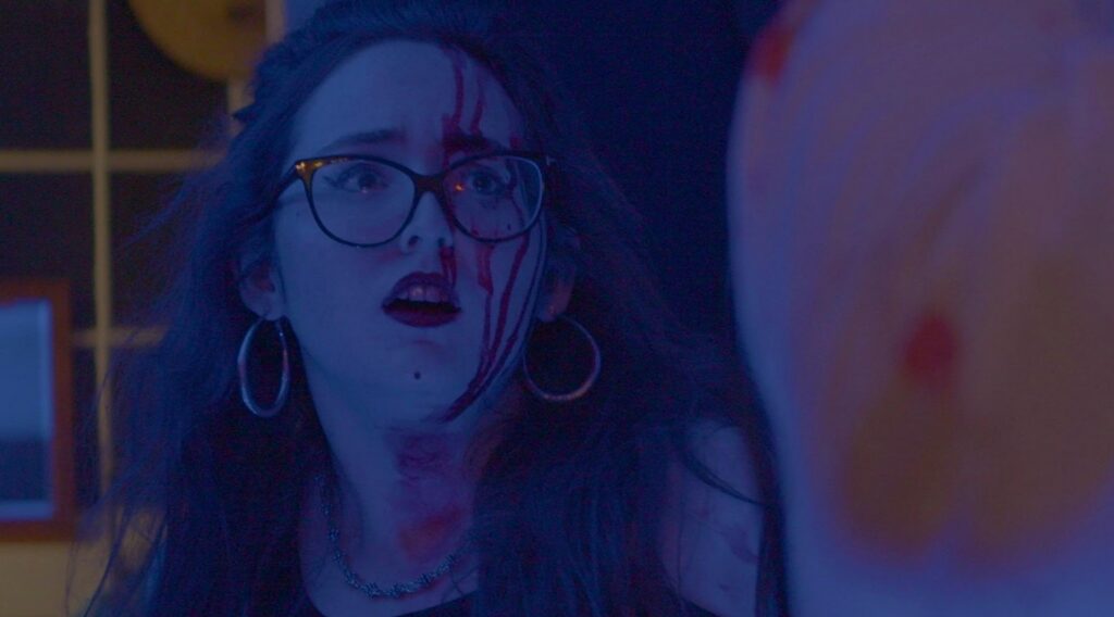 A screenshot from thanksgiving themed horror movie When The TrashMan Knocks (2023)