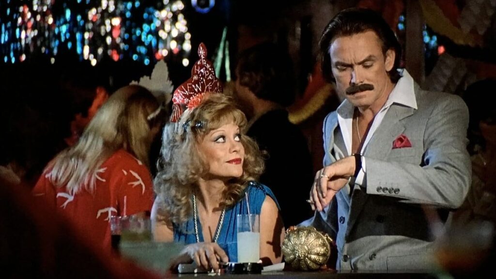 A screenshot from New Year's Eve themed horror movie New Year's Evil (1980)