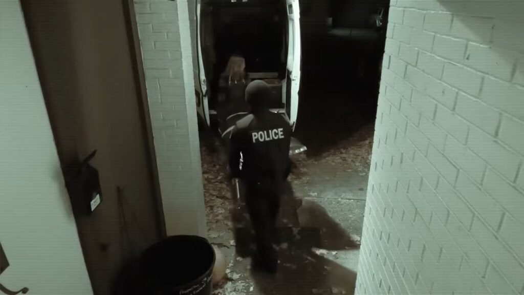 A screenshot from Tubi found footage horror movie The Decedent (2025)