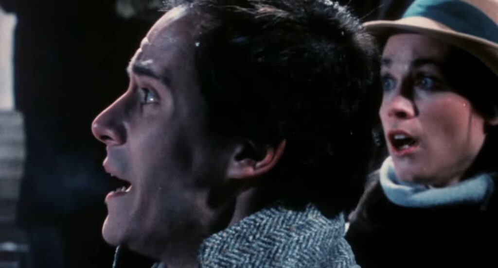 A screenshot from the psychological festive horror movie Christmas Evil (1980)