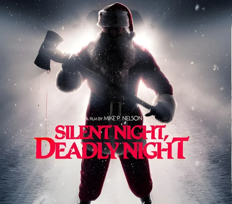 The official movie poster for Silent Night, Deadly Night (2025) featuring the killer in a Santa Claus costume.